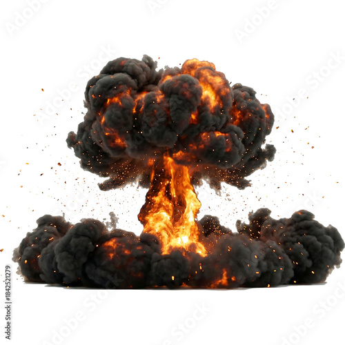 High-Impact Cinematic Explosion with Fire and Smoke on Transparent Background