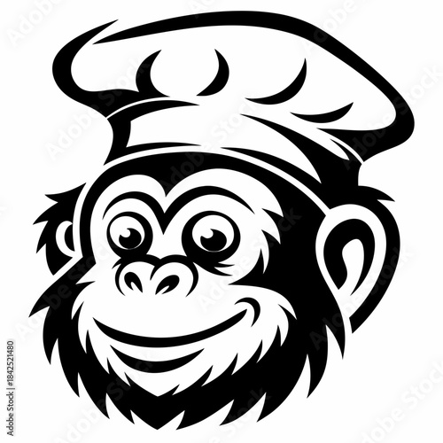 Playful monkey chef with a big smile and a traditional toque hat