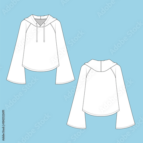 Textile Garment Flat Sketch with kids and women's different trims like front knot, cut & sew details  