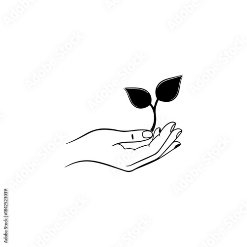 A hand gently supports and nurtures a new plant sprout, symbolizing new beginnings and care for nature isolated on transparent background