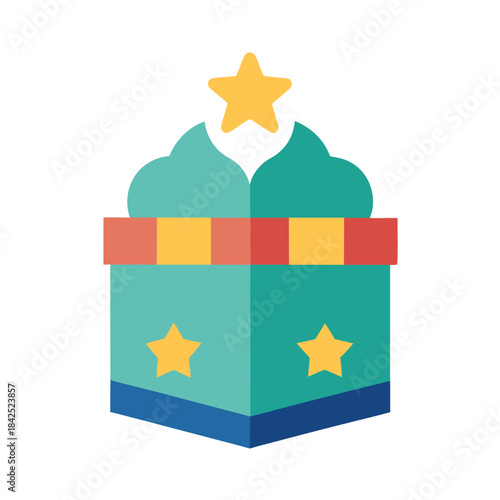 Charming eid gift box adorned with festive star decorations isolated on white background