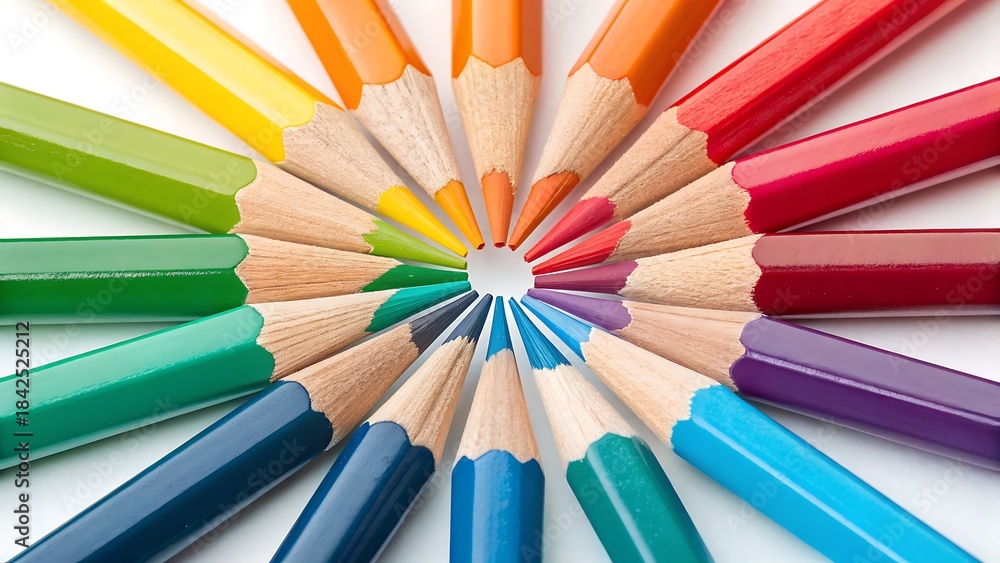 Naklejka premium Vibrant Colored Pencils in a Circular Arrangement