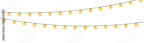 Glowing colorful hanging Christmas lights, decoration lights realistic design elements, bright garlands bulbs, glowing lights PNG - vector