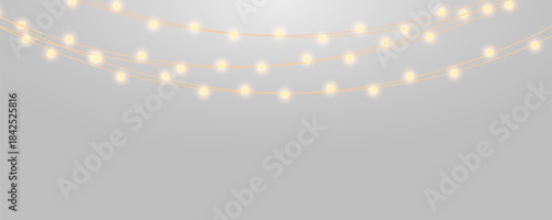 Glowing colorful hanging Christmas lights, decoration lights realistic design elements, bright garlands bulbs, glowing lights - for stock