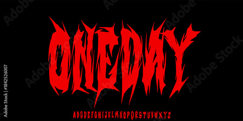 Y2k Damn Dark Lettering tattoo type font for tee print design. Trendy type font concept for Gothic Punk Rock and Death Rock print design. Rock style print design with t-shirt vector mockup