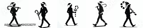 vector silhouette of a man carrying a candy cane