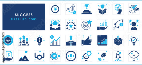 Success related flat icons set.