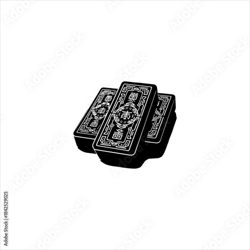 Mahjong tile shapes arranged as a clean black vector emblem design. Game icon concept