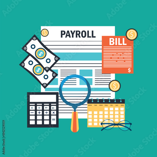 Payroll. Expenses, salary calculation concept