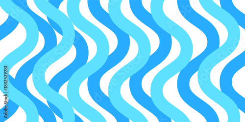 Seamless wavy lines pattern in blue, cyan, and white tones background. Abstract ocean or sea background ideal for summer themes, fabrics