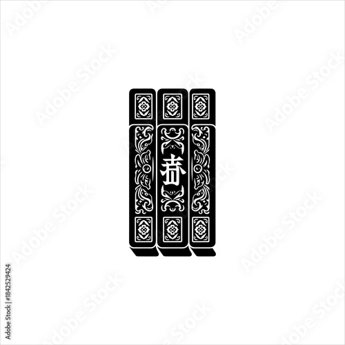 Mahjong tile shapes arranged as a clean black vector emblem design. Game icon concept