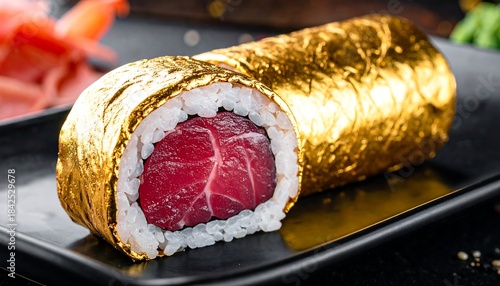 金箔に包まれた巻き寿司が高級感を放つ和食の創作料理