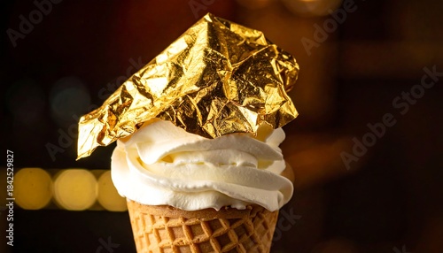 Fototapeta Naklejka Na Ścianę i Meble -  金箔をまとったソフトクリームが輝く高級デザートの食品構図