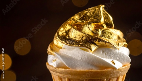 Fototapeta Naklejka Na Ścianę i Meble -  金箔をまとったソフトクリームが高級スイーツとして輝く食品