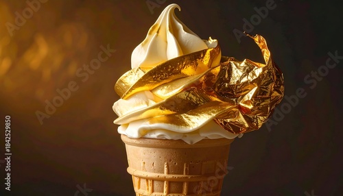 Fototapeta Naklejka Na Ścianę i Meble -  金箔を飾ったソフトクリームが高級な輝きを放つスイーツ食品