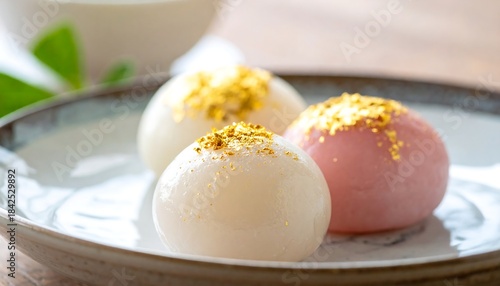 Fototapeta Naklejka Na Ścianę i Meble -  金箔を添えた和菓子が上品に並ぶ高級感漂う甘味の食品構図