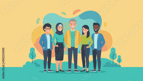 Diverse business team illustration showcasing global cooperation and inclusion