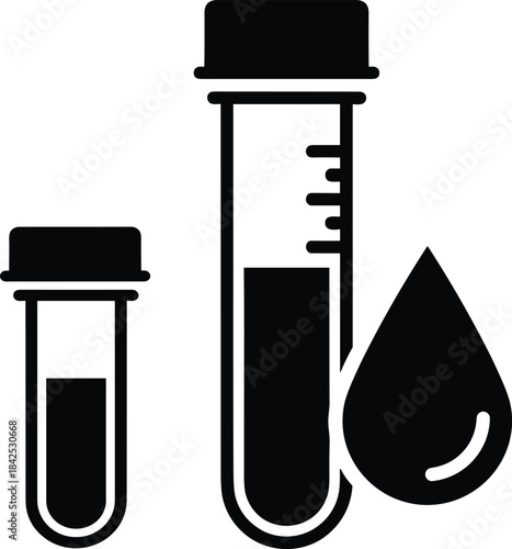 Vector illustration of test tubes and medical droplet—lab diagnostics, blood testing, healthcare analysis, and clinical research reference for science content