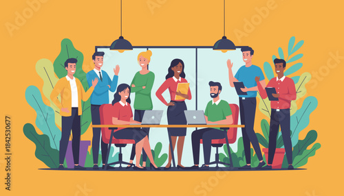 Diverse team collaboration in a modern vibrant office environment Teamwork success and professional partnership