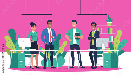 Diverse business team smiling confidently in a vibrant modern office Teamwork and professional success