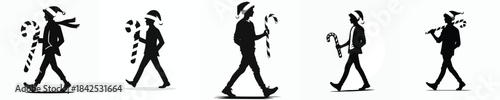 vector silhouette of a man carrying a candy cane