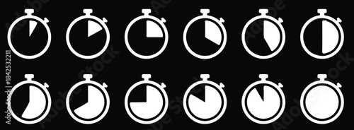 white stopwatch icon set vector black background illustration design