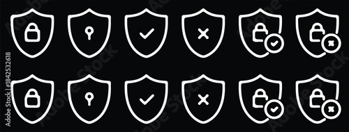 security alert white line icons black background safety illustration