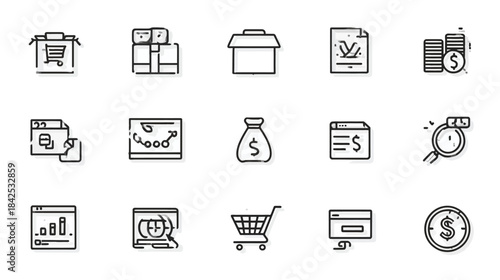 E-commerce and Online Shopping Icons Set. Business, Finance, and Digital Marketing Line Art Vector Symbols for Web and Mobile UI
