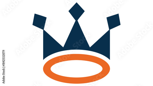 A modern geometric crown icon in dark blue and orange colors representing royalty and quality