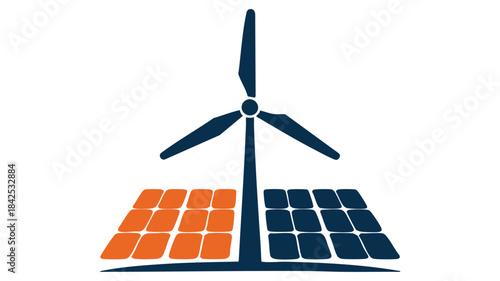 Sustainable power icon featuring a wind turbine and solar panels