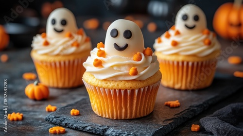 Cute halloween ghost cup cakes ready for a halloween party