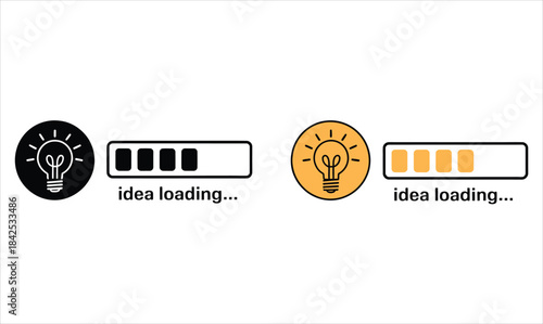 Two sets of idea loading indicators with lightbulb icons and progress bars on a white background