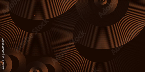 Abstract 3D gold brown circle lines geometric layer on dark background. Minimalist banner wallpaper design. Vector illustration. eps10 edition