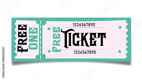 Teal and Pink FREE TICKET with Perforated Edge, Stars, and Serial Number for Promotional Entry