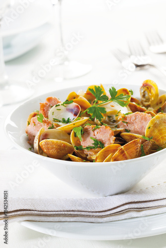 Clams with sausages and vinho verde, Portugal