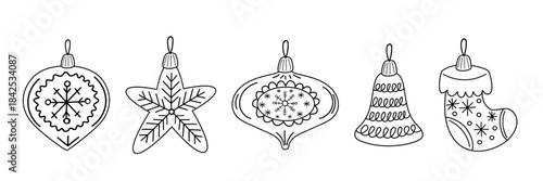 Christmas Line Art Ornaments Set – Cute Hand-Drawn Holiday Decorations with Snowflakes and Winter Patterns