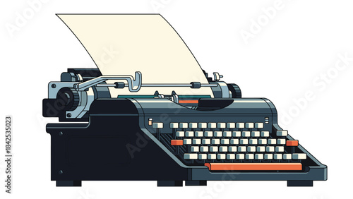 Vintage typewriter with paper inserted for writing and editing