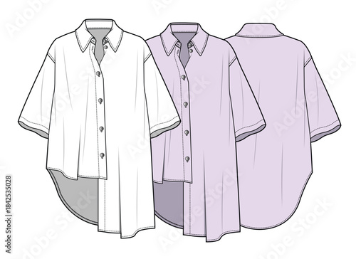 Ladies shirts vector design mockup template technical flat sketch.