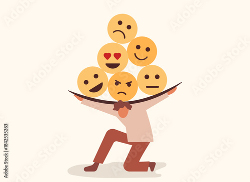 Man carrying burden of emotions, emotional mental health illustration