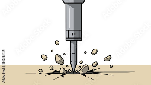 Drilling into the ground with a jackhammer, breaking up rocks and soil with a powerful tool