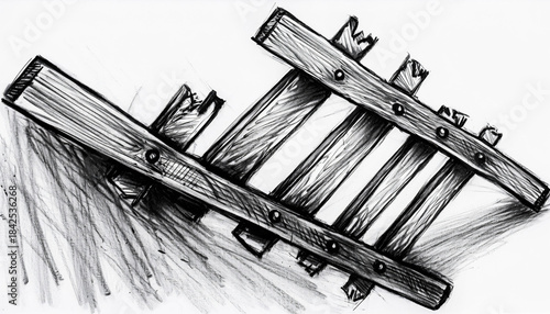 Hand Drawn Sketch of Old Wooden Railroad Tracks.