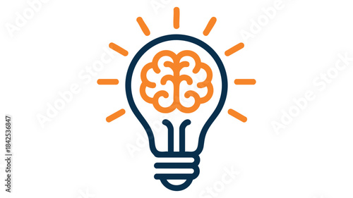 Simple illustration of a brain inside a lightbulb, representing new ideas and intelligent solutions.