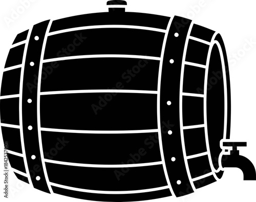 Barrel with spigot, a classic wooden cask for storing wine, whiskey, or beer. Alcohol storage concept. Vector illustration