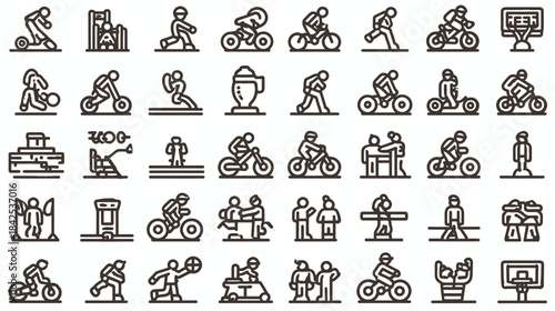 Set of Sport and Activity Line Icons. Collection of Outline Pictograms for Various Athletic, Leisure, and Recreation Pursuits