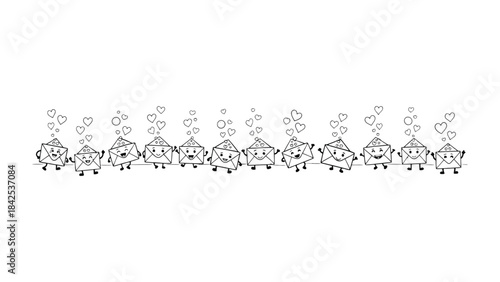 Love Bubbles: Cute illustrations of charming characters with heart-shaped bubbles rising above them in a row. A delightful display of affection and happiness.