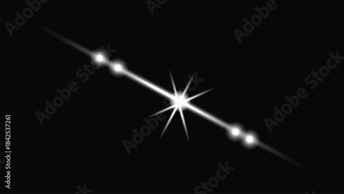 Diagonal Light Streak with Starburst and Orbs on Black