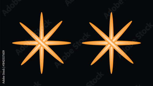 Two Orange Starburst Shapes on Black Background abstract