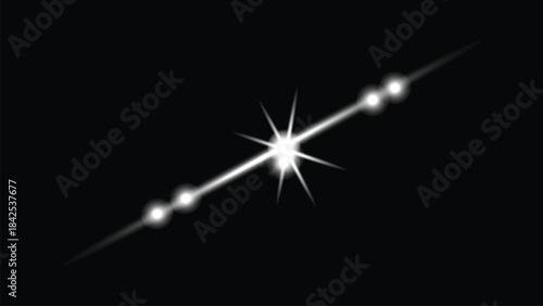 White Starburst Lens Flare Effect on Black Background