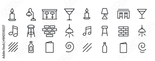 Minimalist line icons of home decor elements and glassware
