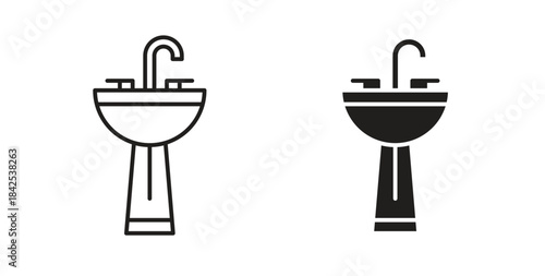 Sink icon in line design and solid black and white colors for designs